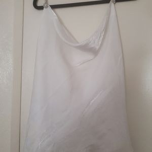 FASHION NOVA white satin blouse with glittery strap